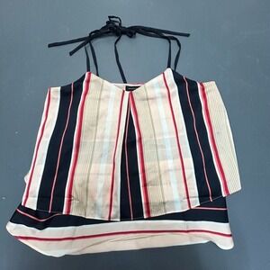 Banana Republic Tank Top Women's Medium Black Peach Striped Halter Sleeveless